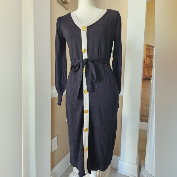 NWT madison +Hudson black,and white PS size knit sweater dress with gold b - Picture 2 of 16